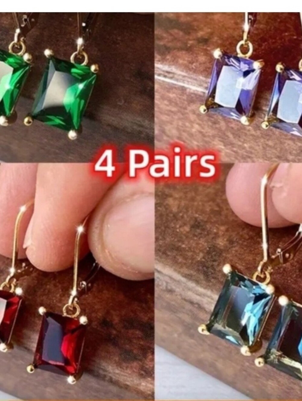 Gold and Gemstone Earring Set - 4 Pairs